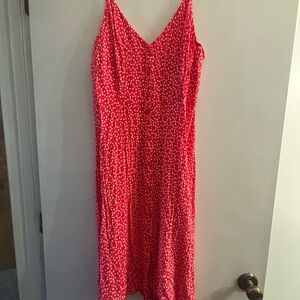 Express Red and White Polka Dot Midi Dress